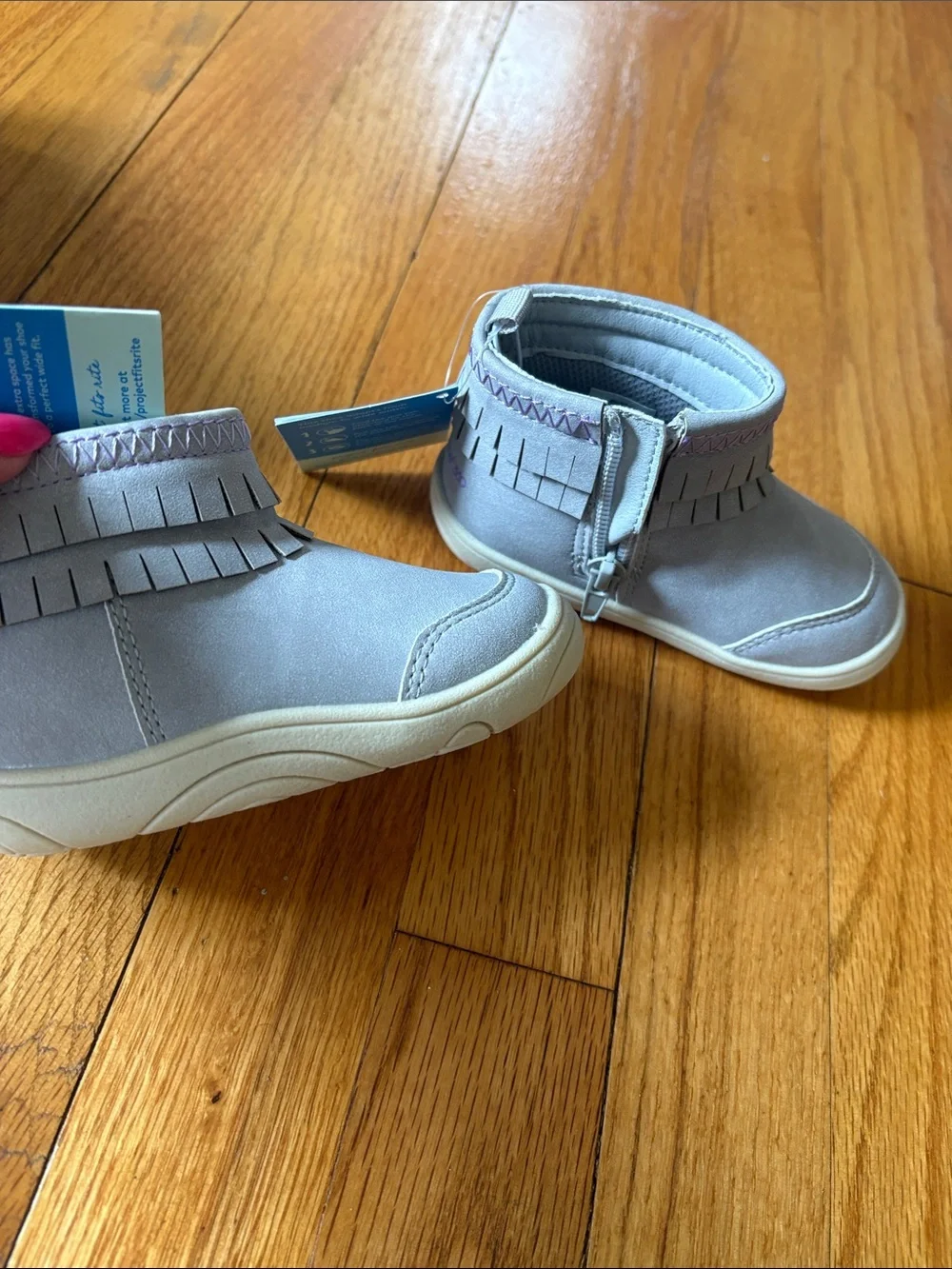 Stride Rite Light Gray Fringe Ankle Boots with Zipper